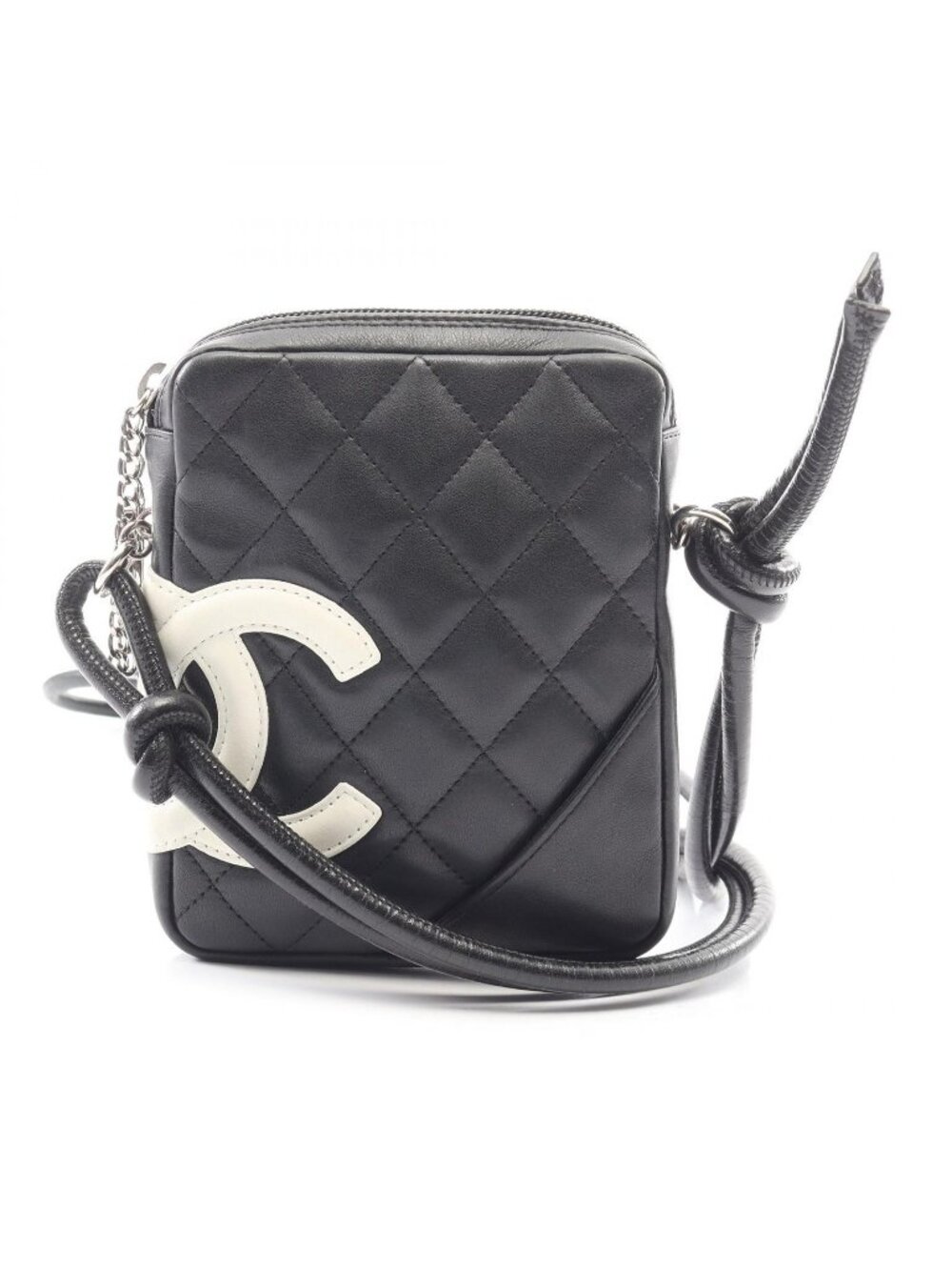 Chanel Shoulder Bag Cambon Line Small Black White Leather Pochette
